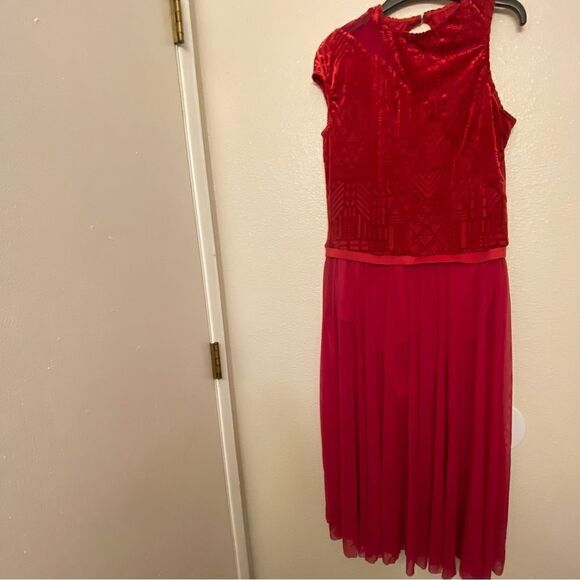 Weissman Dance costume red maxi mesh flocked dress More 12261 Adult XLA - Picture 2 of 11